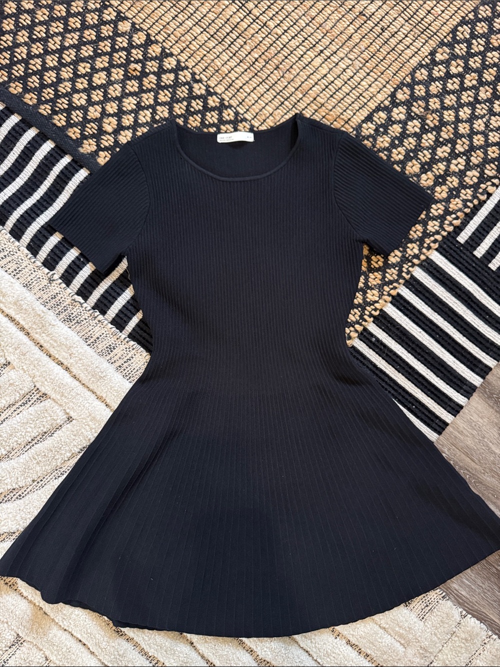 OAK + FORT Black Ribbed Knit Crewneck Dress